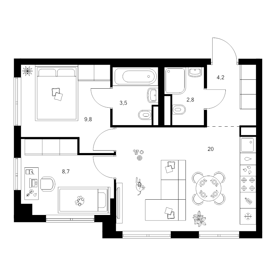 3 ккв (Евро) 49 м²