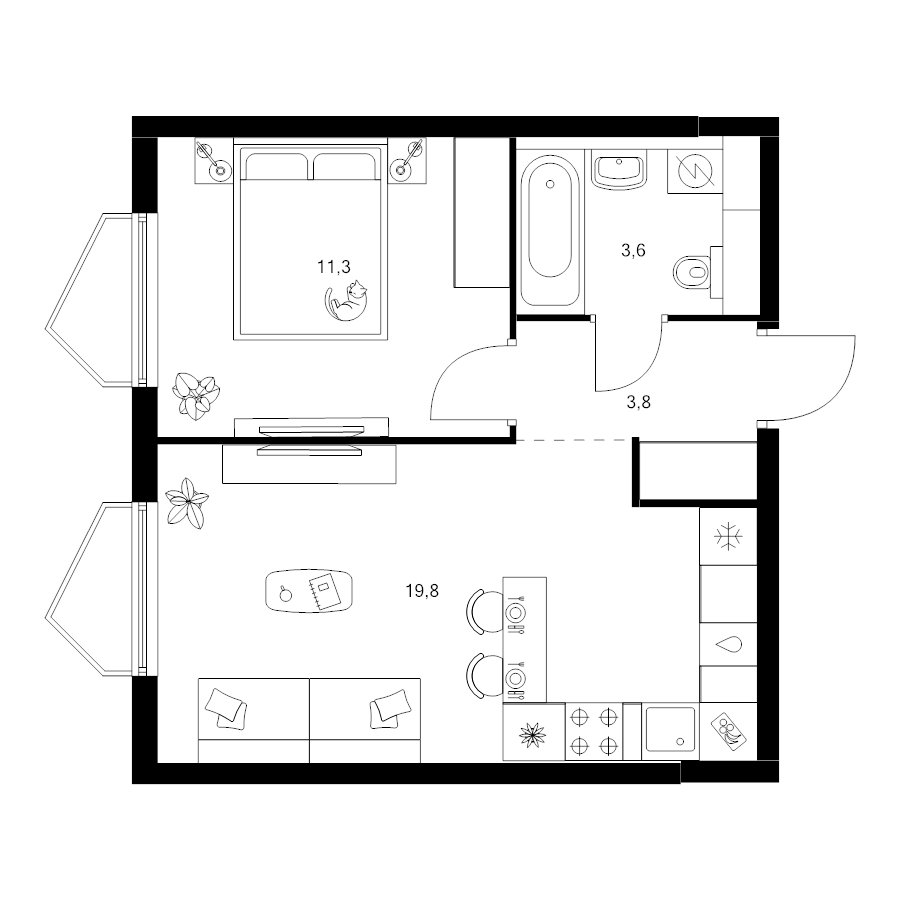 2 ккв (Евро) 38,5 м²