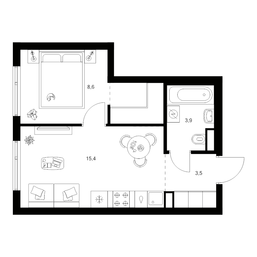 2 ккв (Евро) 34,4 м²