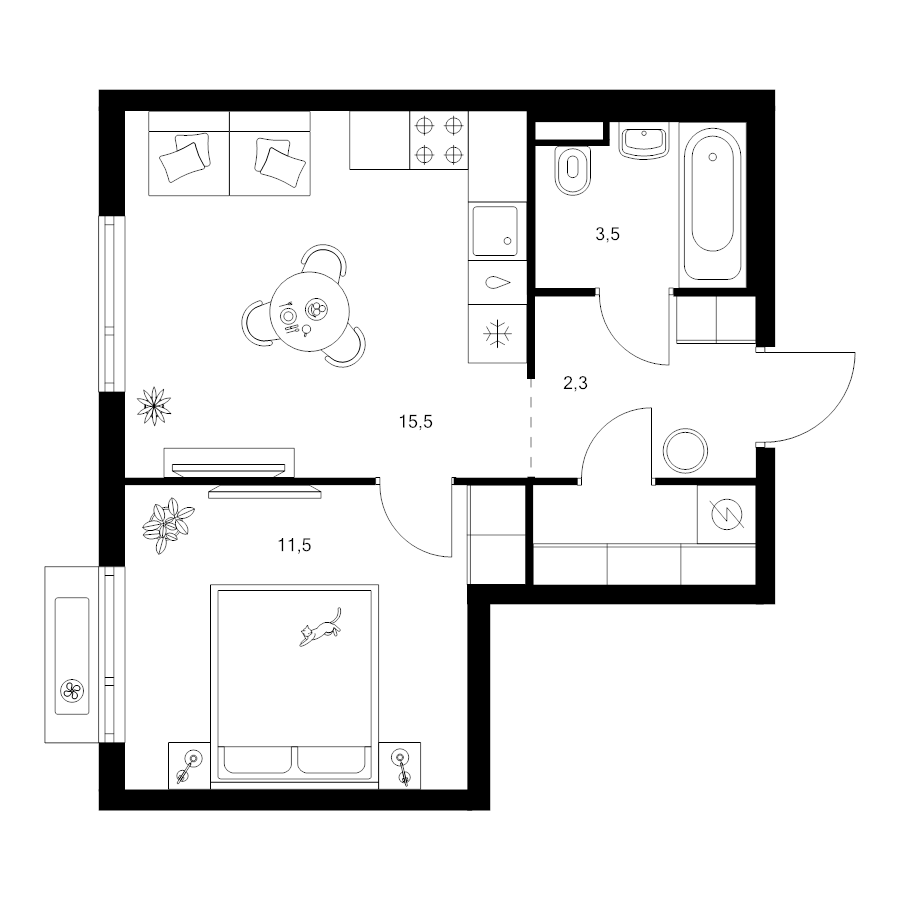 2 ккв (Евро) 37,2 м²