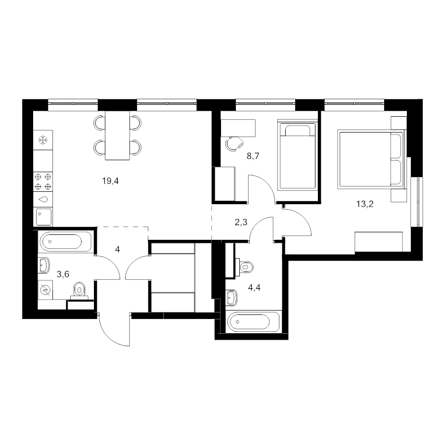 3 ккв (Евро) 59,5 м²