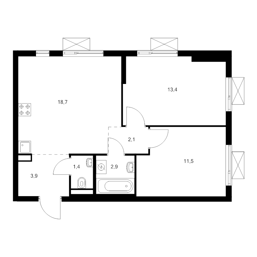 3 ккв (Евро) 53,9 м²