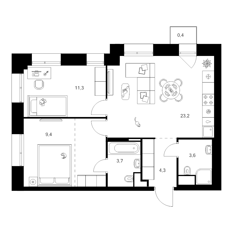 3 ккв (Евро) 61,6 м²