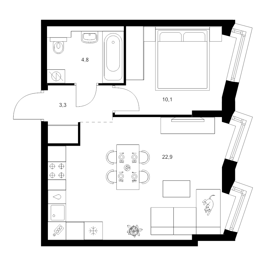 2 ккв (Евро) 41,1 м²