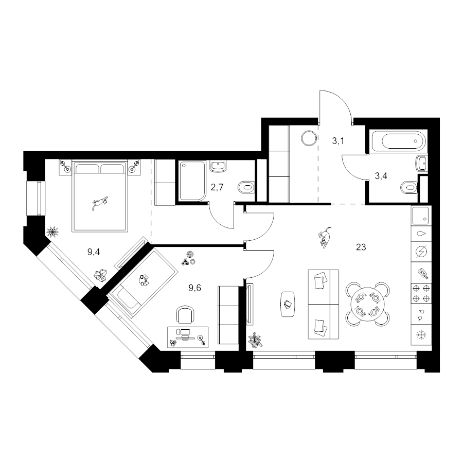 3 ккв (Евро) 59,7 м²