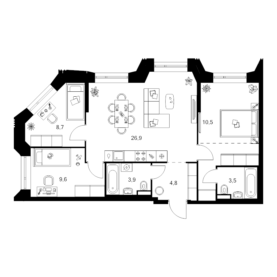 4 ккв (Евро) 73,6 м²