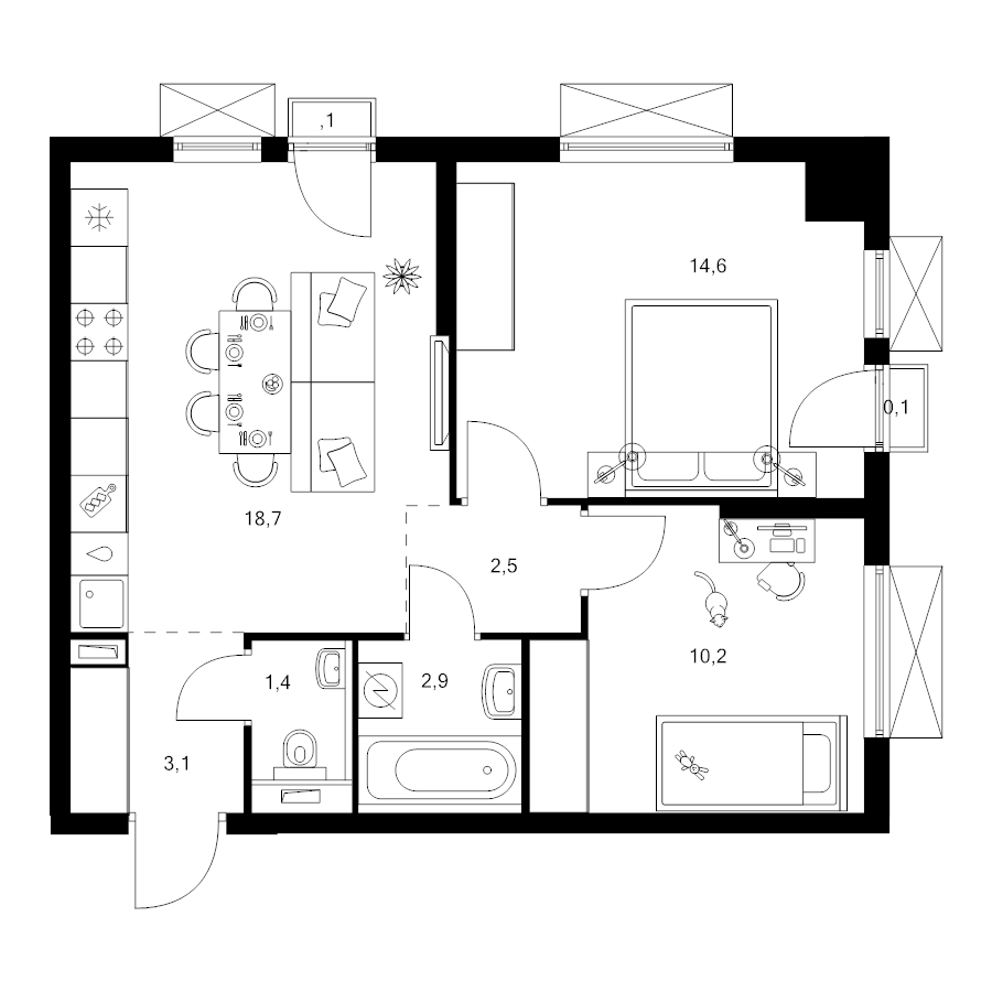 3 ккв (Евро) 53,6 м²