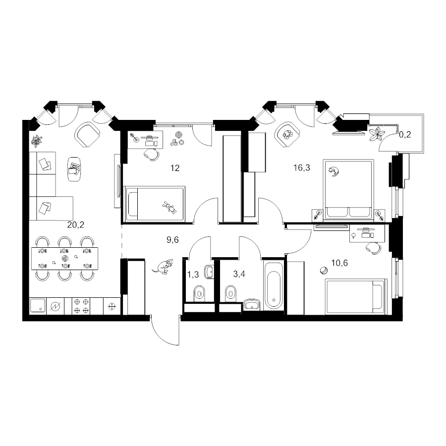 4 ккв (Евро) 73,6 м²