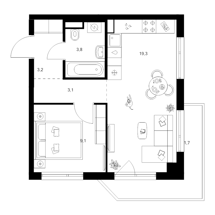 2 ккв (Евро) 40,2 м²