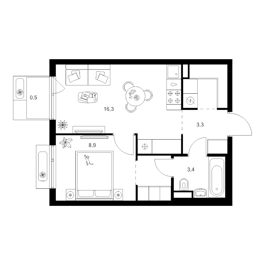 2 ккв (Евро) 38,1 м²