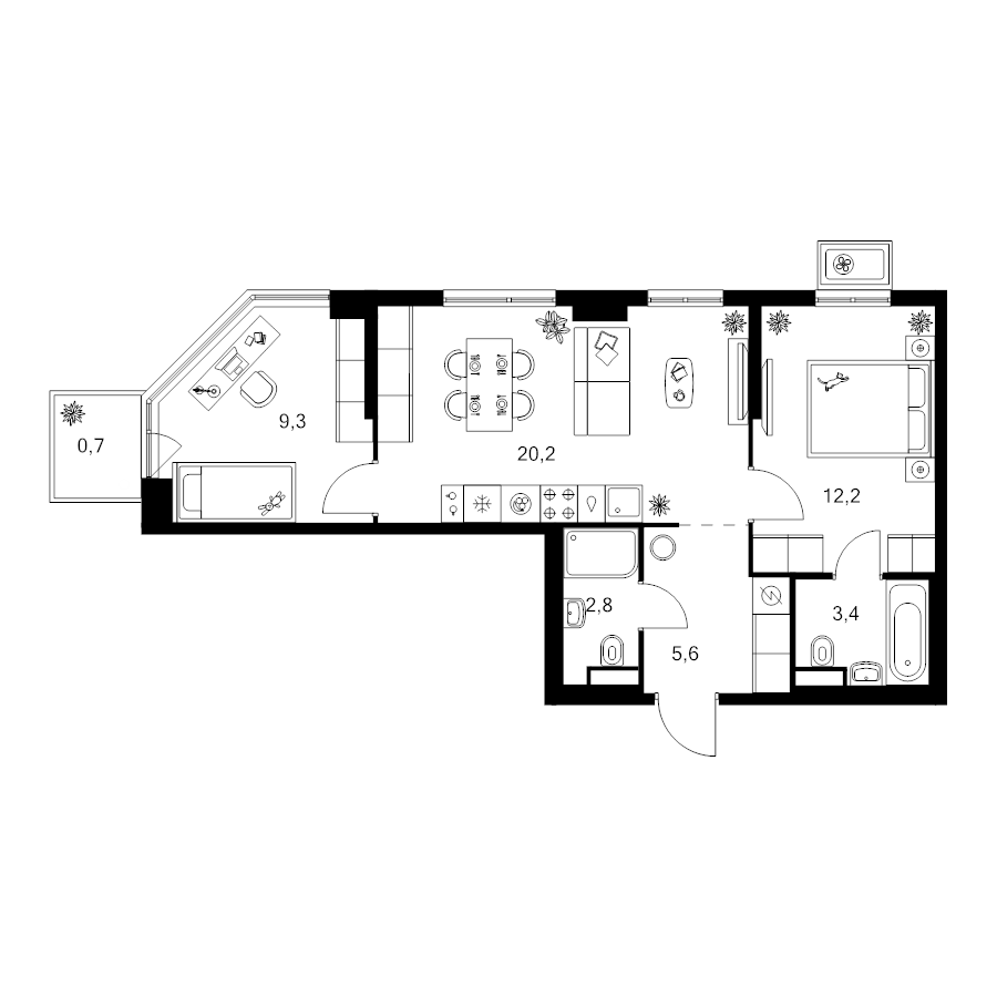 3 ккв (Евро) 54,2 м²
