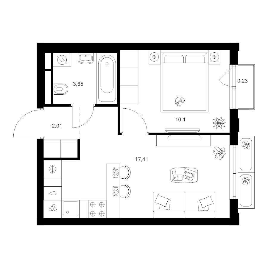 2 ккв (Евро) 33,4 м²