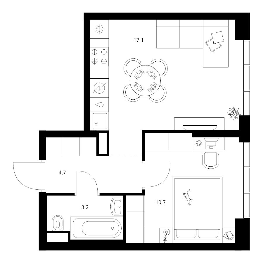 2 ккв (Евро) 35,7 м²