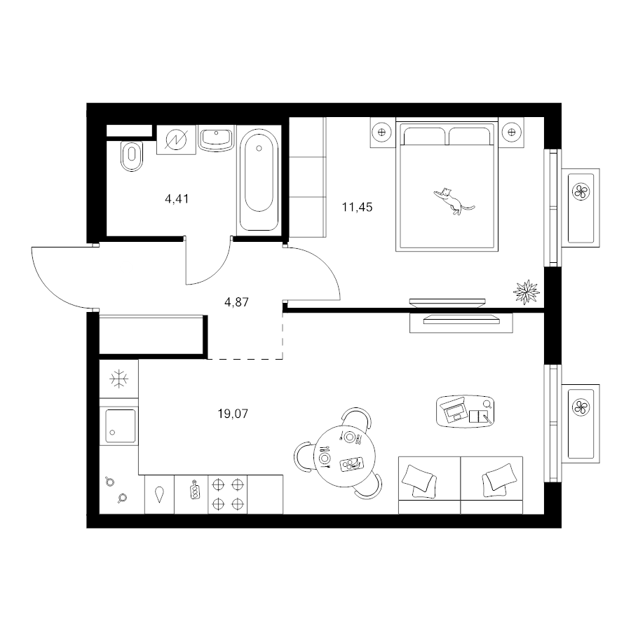 2 ккв (Евро) 39,8 м²