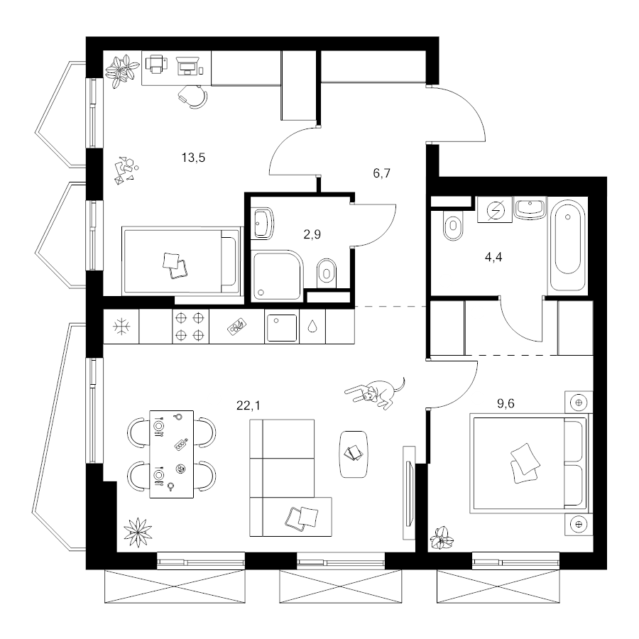 3 ккв (Евро) 61,9 м²