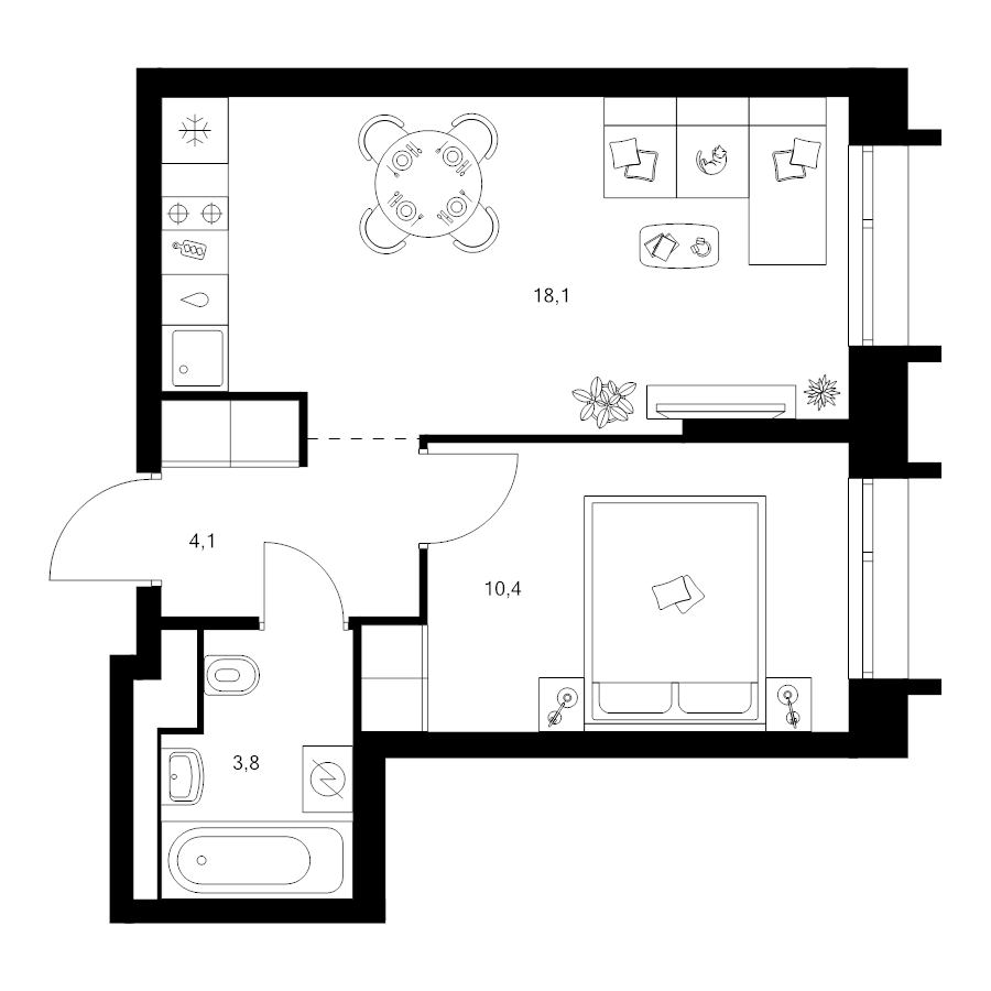 1 ккв 36,4 м²