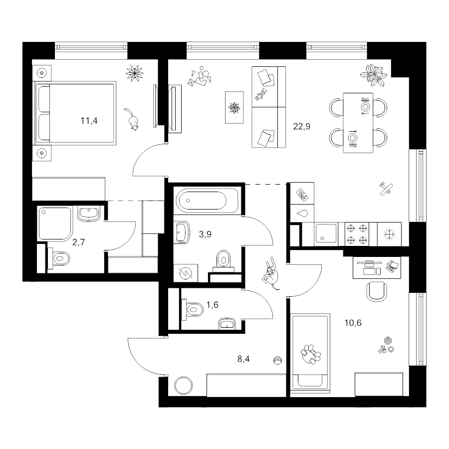 3 ккв (Евро) 63,8 м²