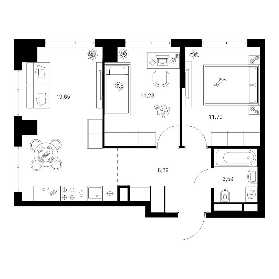3 ккв (Евро) 54,8 м²