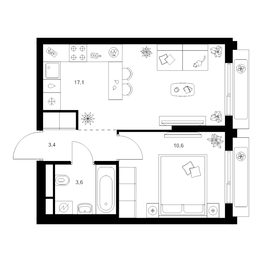 2 ккв (Евро) 35 м²