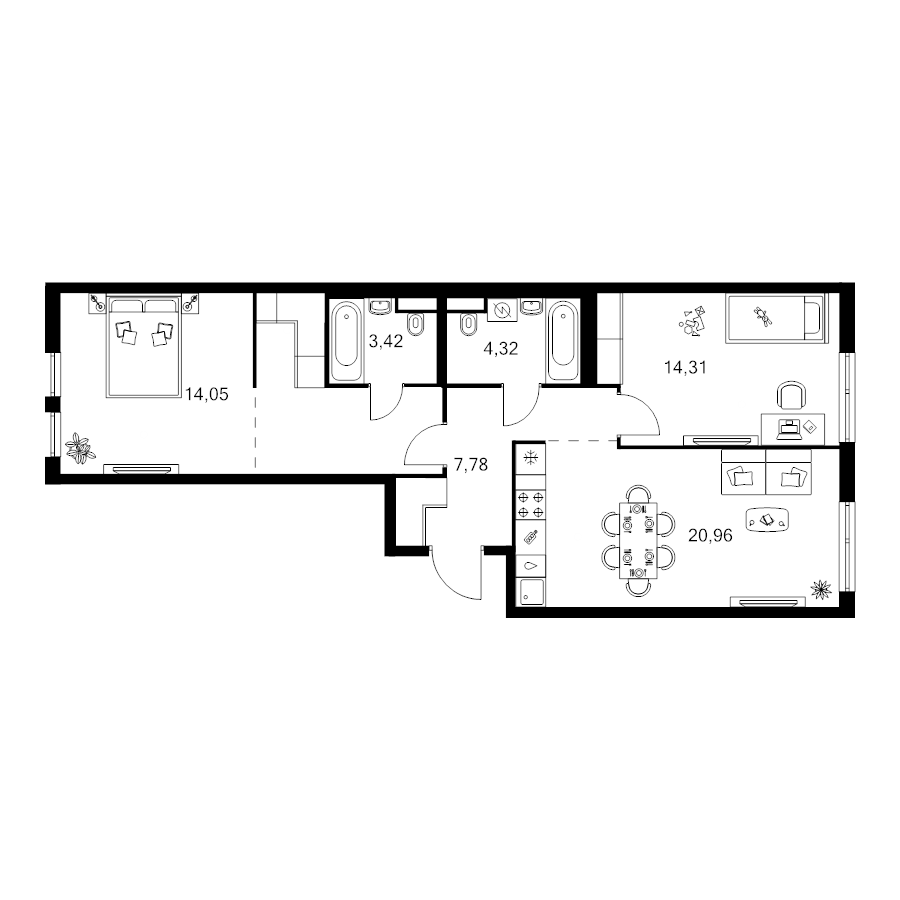 3 ккв (Евро) 73,7 м²