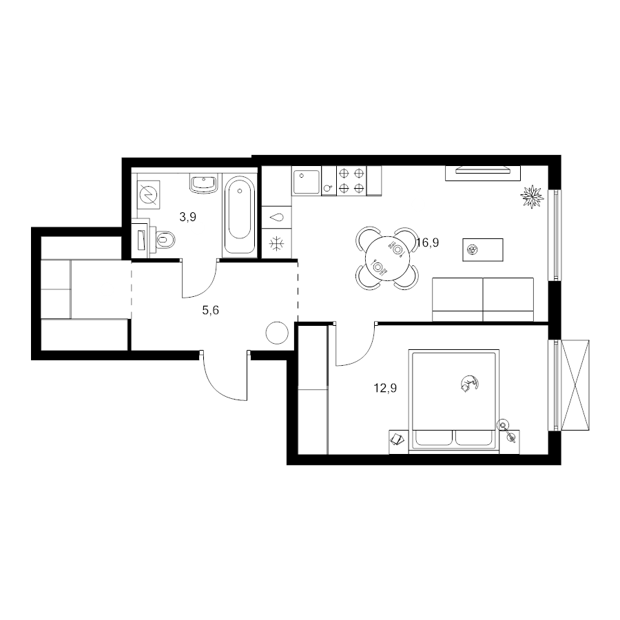 2 ккв (Евро) 43,1 м²