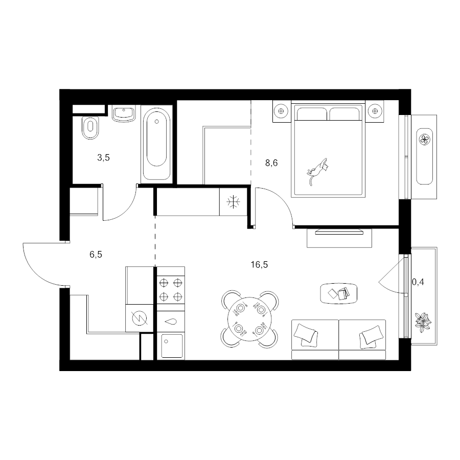 2 ккв (Евро) 38,4 м²
