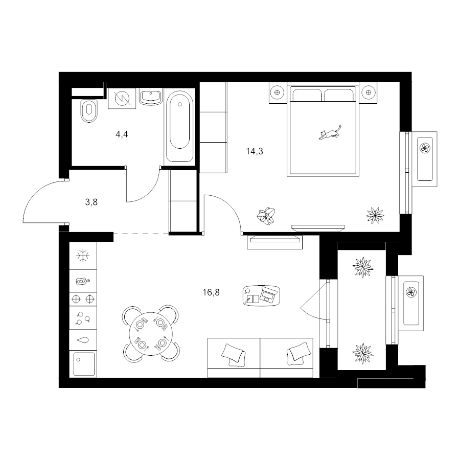 2 ккв (Евро) 40,7 м²