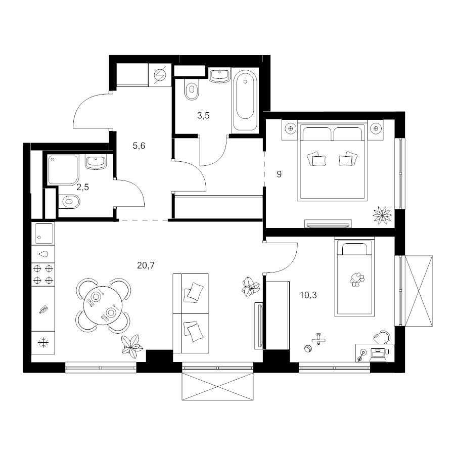 3 ккв (Евро) 56,2 м²