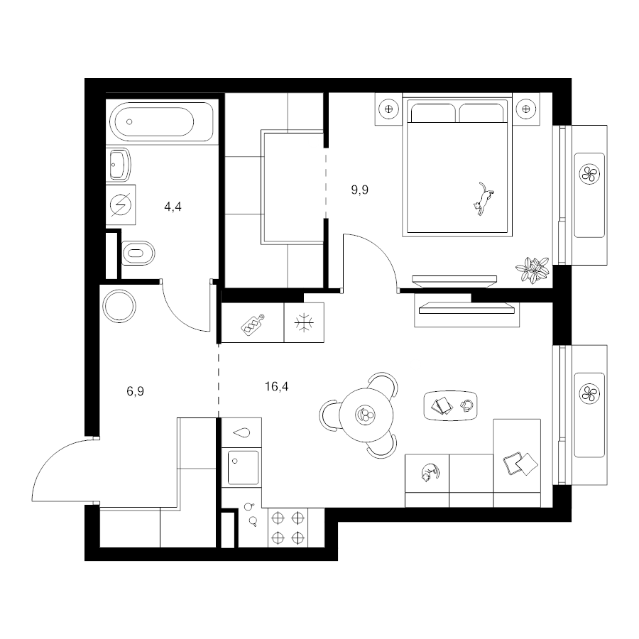 2 ккв (Евро) 42,1 м²