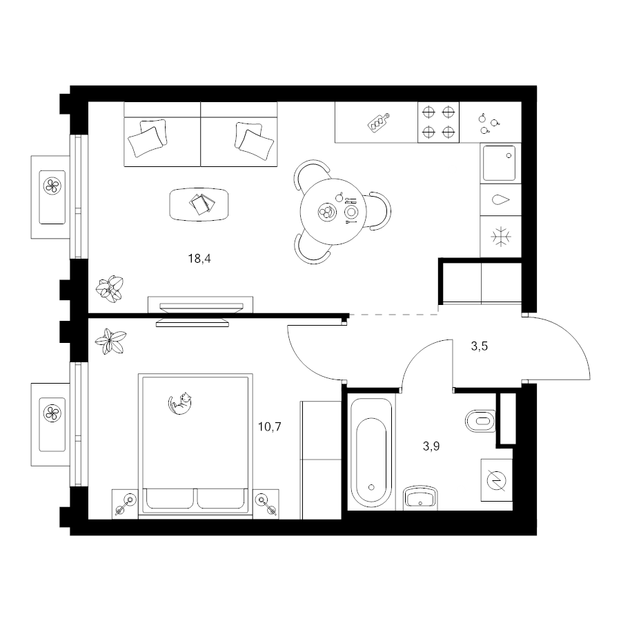 2 ккв (Евро) 36,5 м²