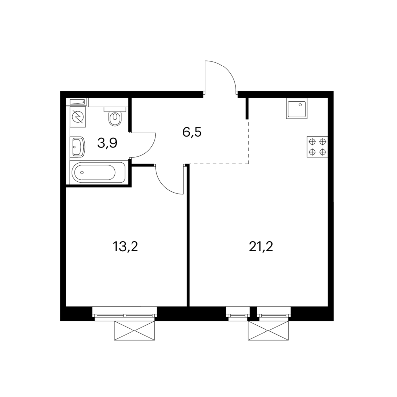 2 ккв (Евро) 44,4 м²