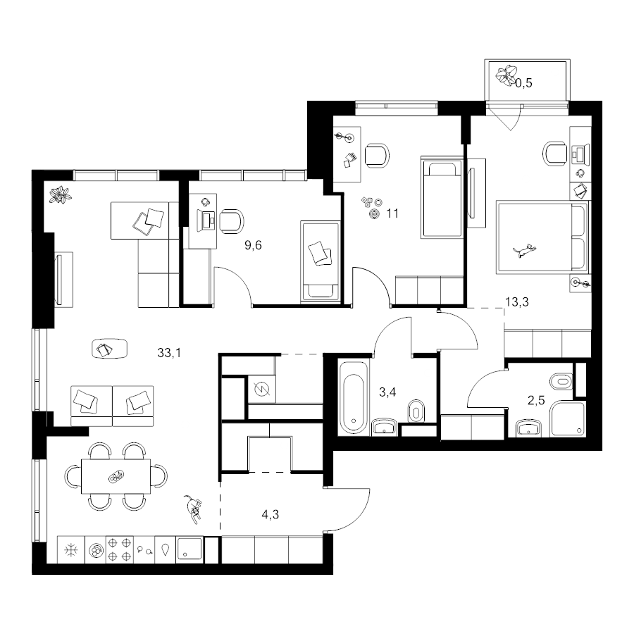 4 ккв (Евро) 86,5 м²