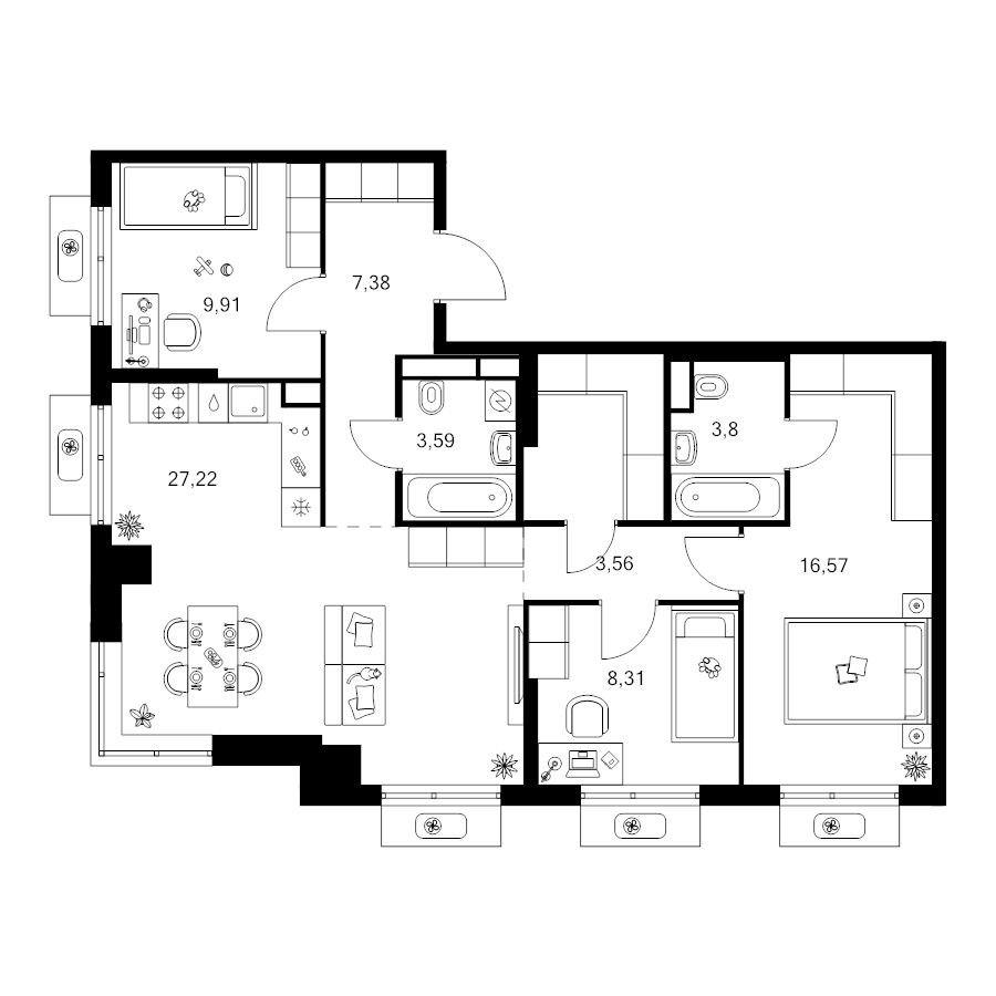 4 ккв (Евро) 84,7 м²