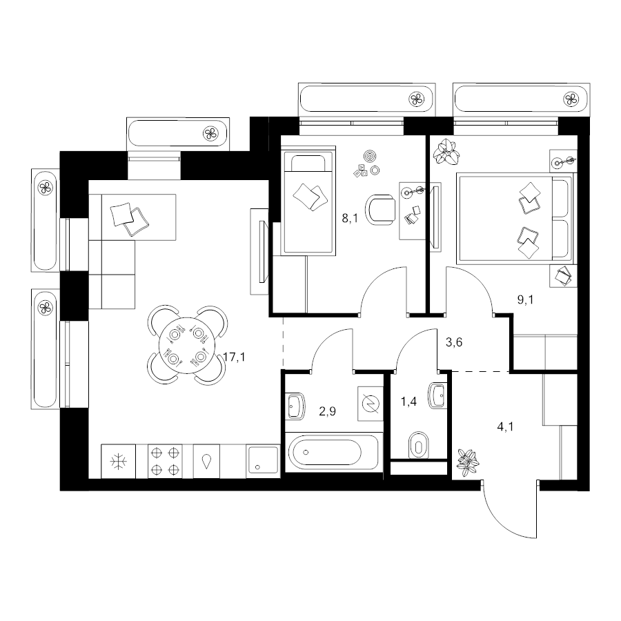 3 ккв (Евро) 46,3 м²