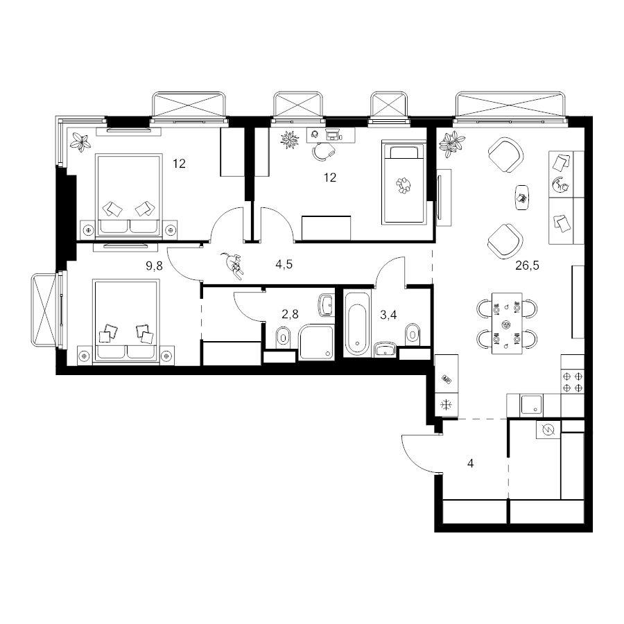 4 ккв (Евро) 83,5 м²