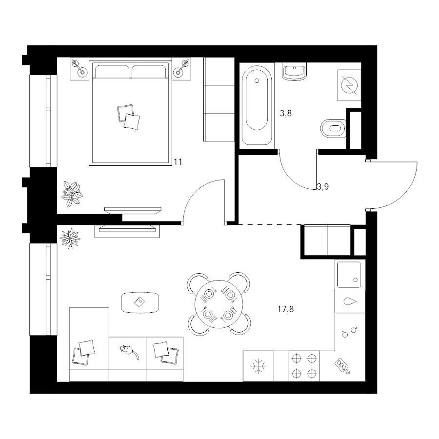 2 ккв (Евро) 36,5 м²