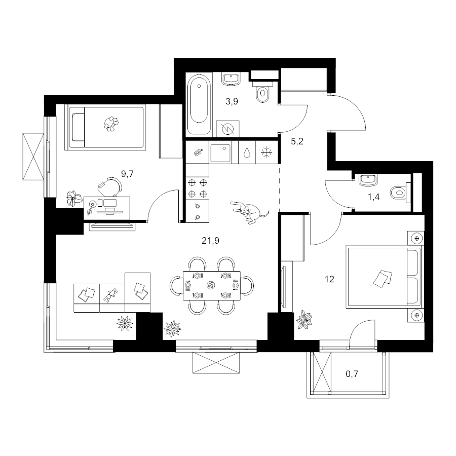 3 ккв (Евро) 54,8 м²