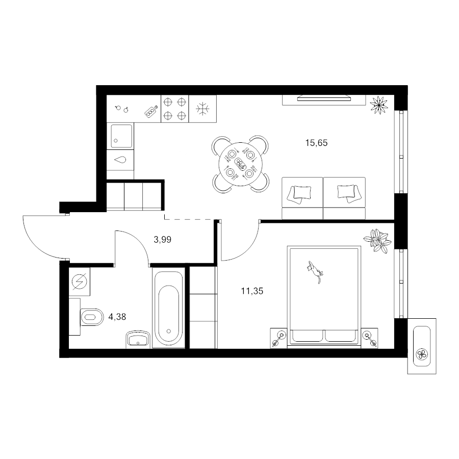 2 ккв (Евро) 35,4 м²