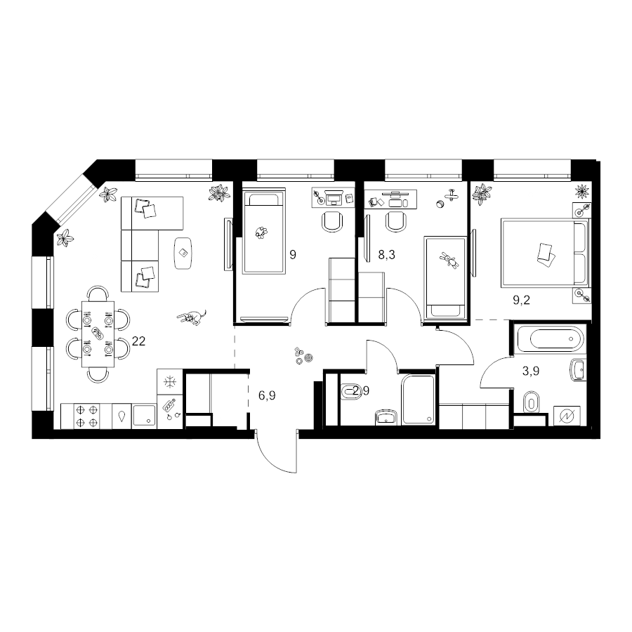 4 ккв (Евро) 67,8 м²