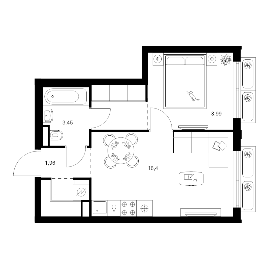 2 ккв (Евро) 36,4 м²