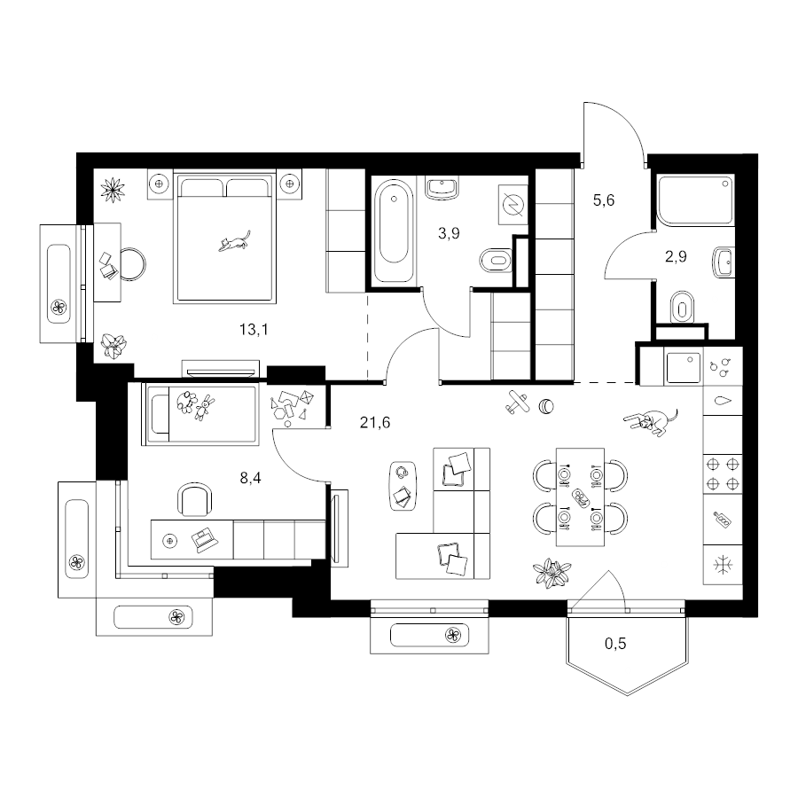 3 ккв (Евро) 59,3 м²