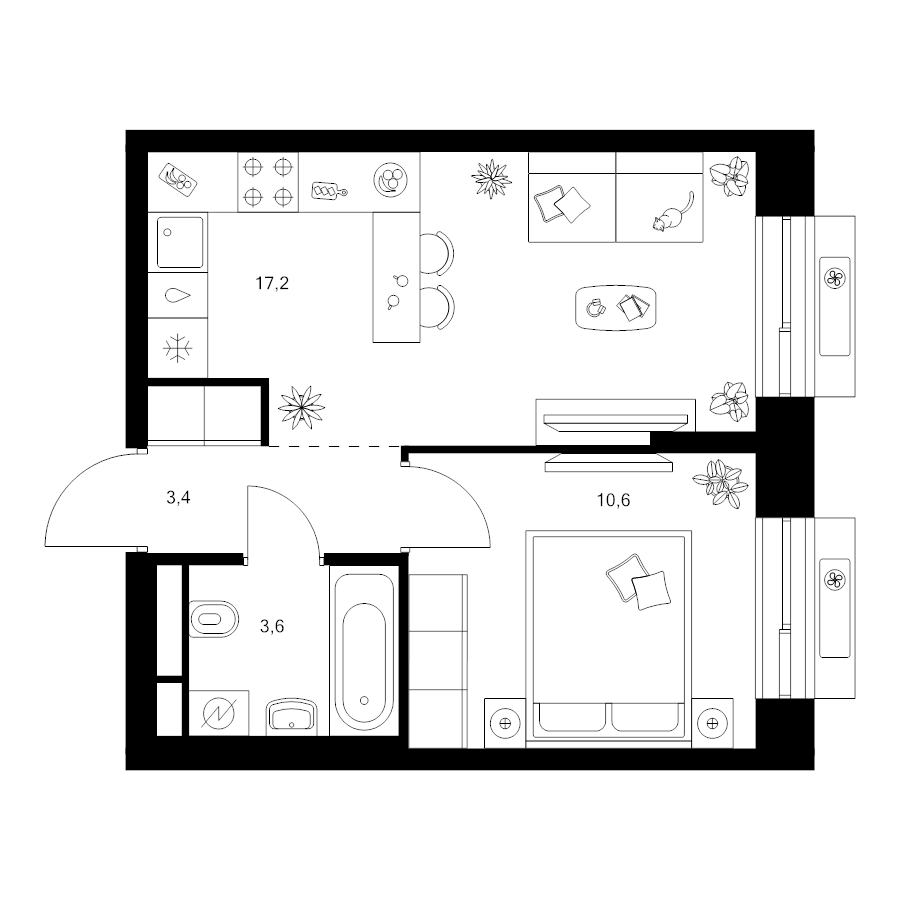 2 ккв (Евро) 35 м²
