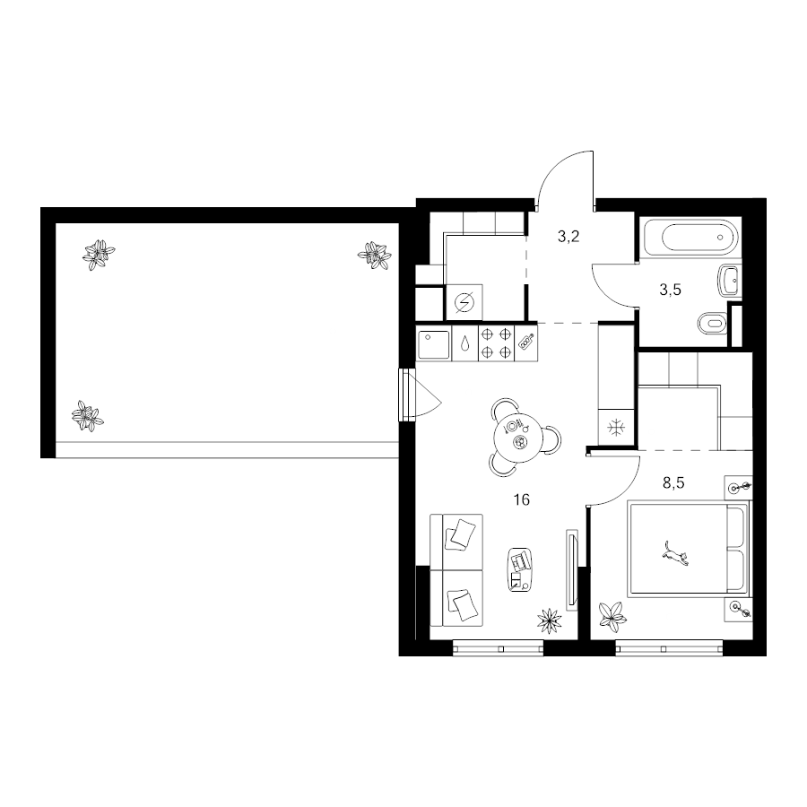 2 ккв (Евро) 43,3 м²
