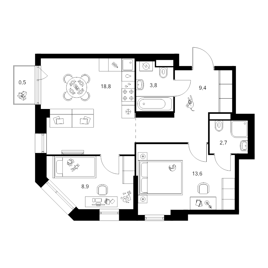 3 ккв (Евро) 57,7 м²
