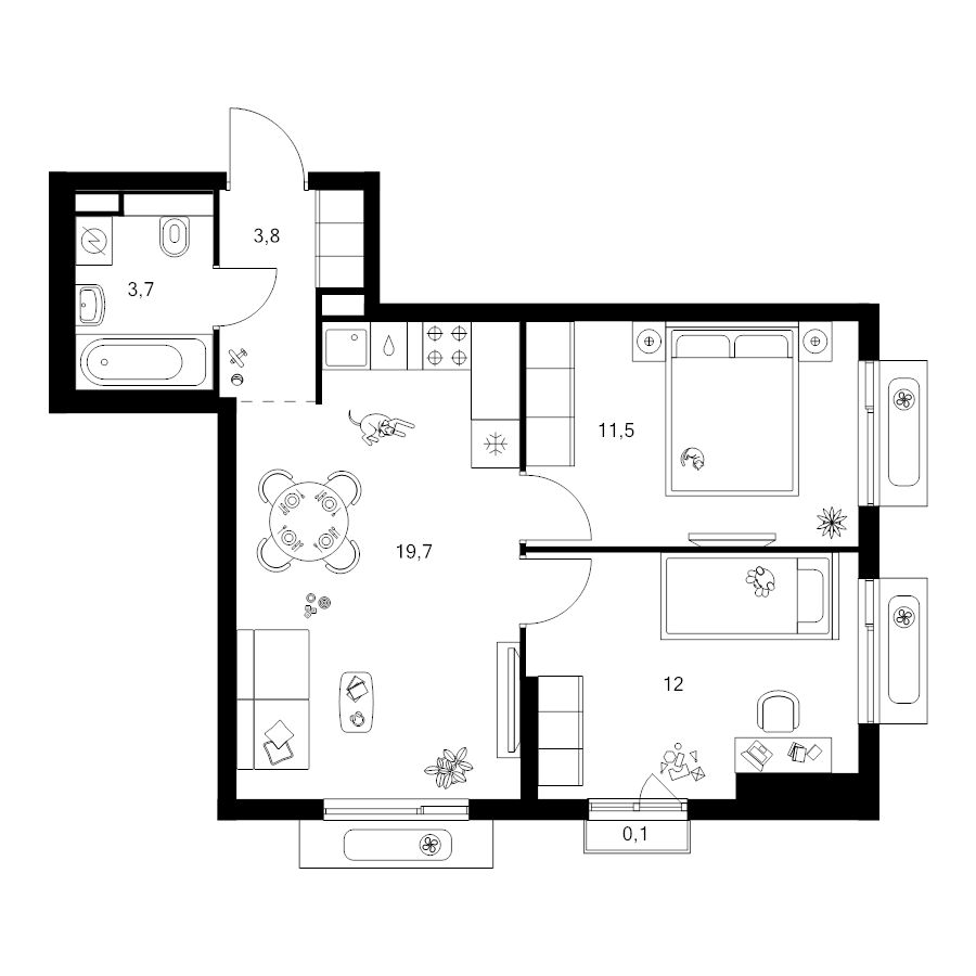 3 ккв (Евро) 50,8 м²