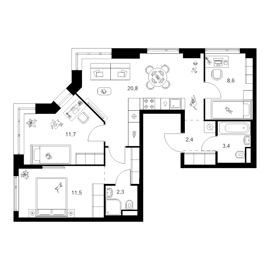 4 ккв (Евро) 65,2 м²