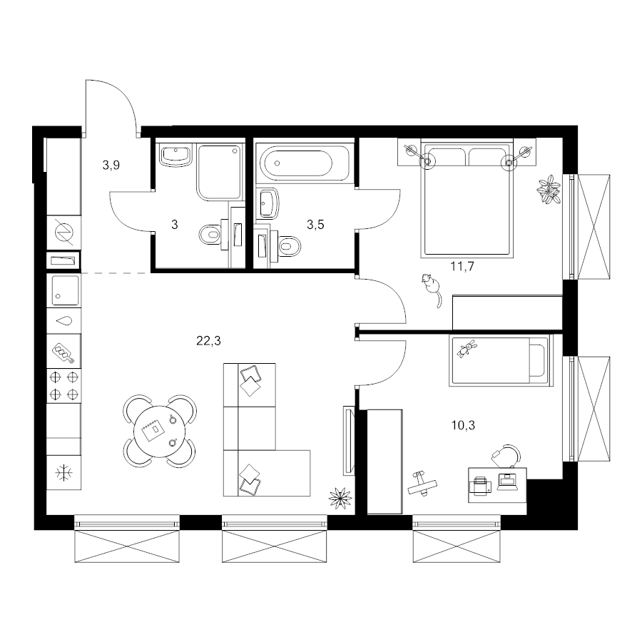 3 ккв (Евро) 54,7 м²