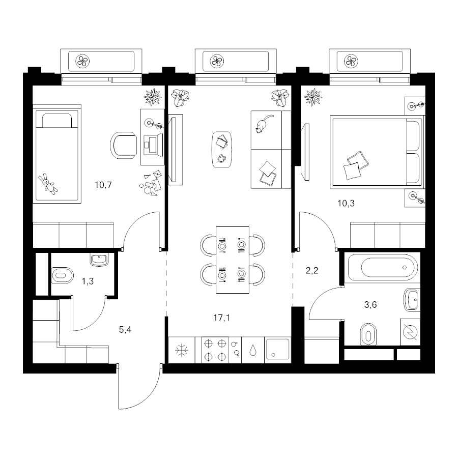 3 ккв (Евро) 50,6 м²