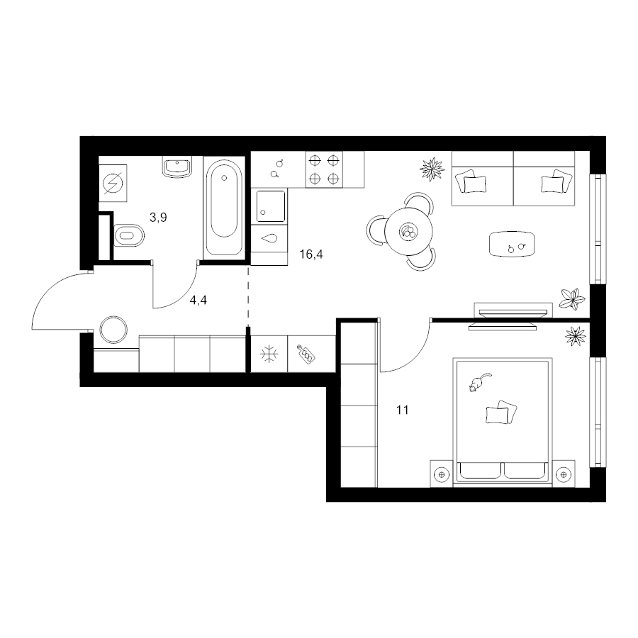 2 ккв (Евро) 35,7 м²