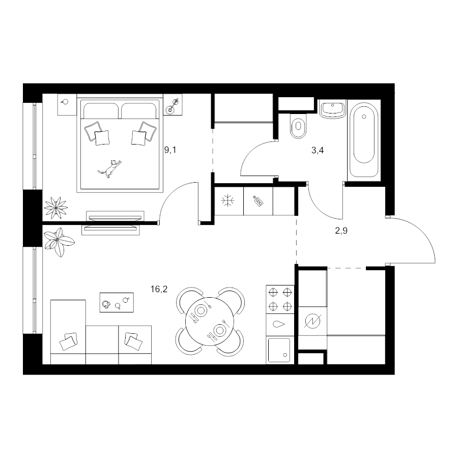 2 ккв (Евро) 37,2 м²